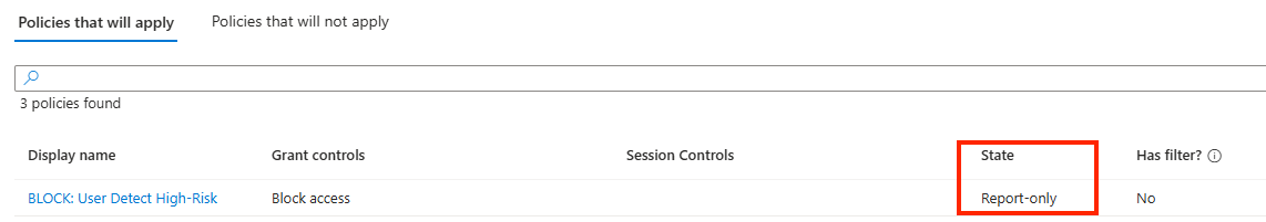 Report Only ID Protection Policy