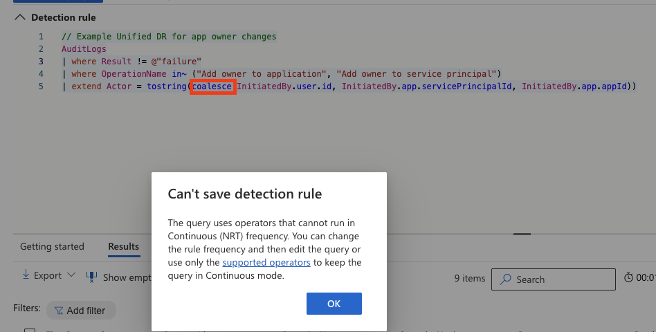 NRT rule limited KQL capabilities