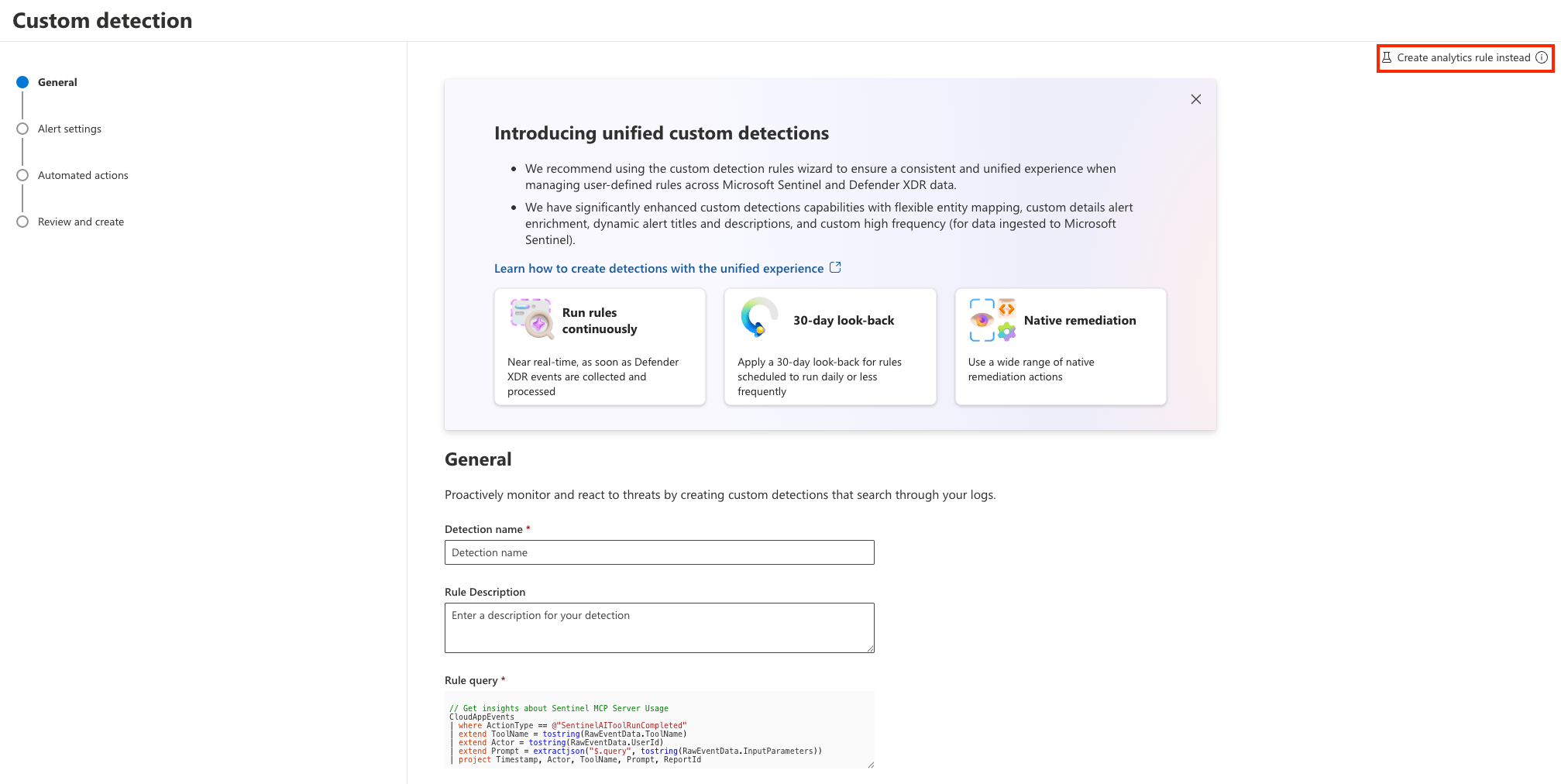Unified Detection Rule wizard