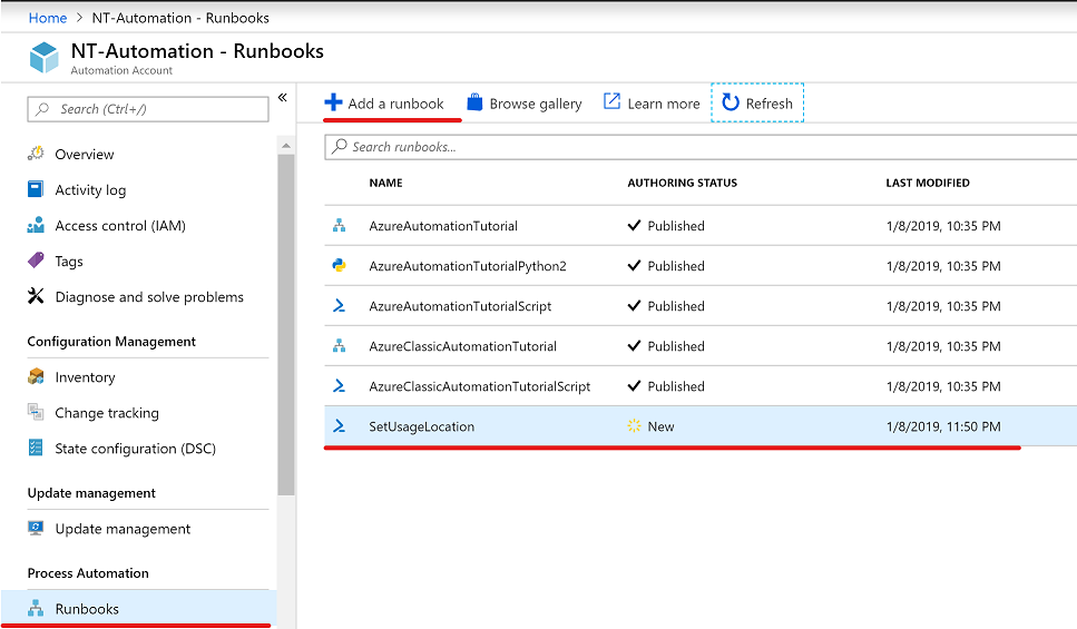 Add a new PowerShell runbook