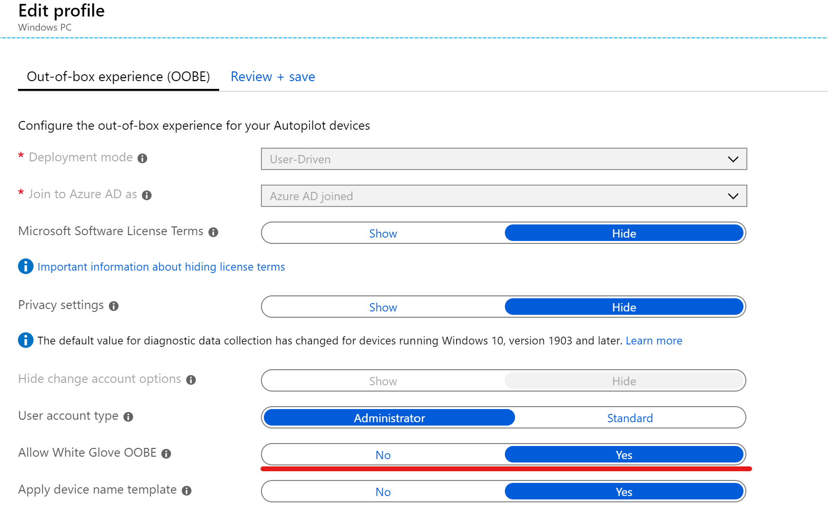 Intune Autopilot for White Glove