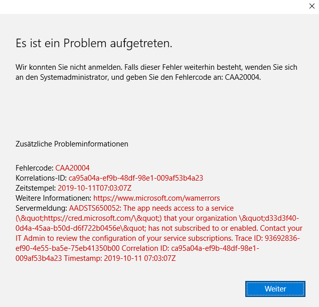 Windows Hello for Business Error CAA20004