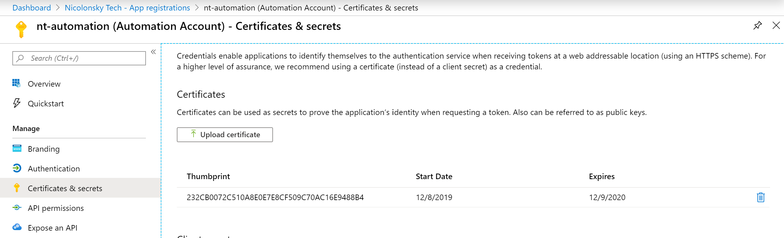 Application based authentication with the Intune PowerShell SDK using a