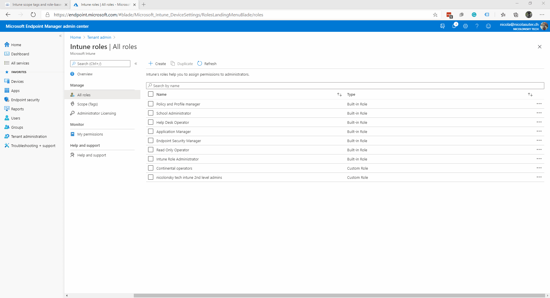 Intune RBAC role assignment