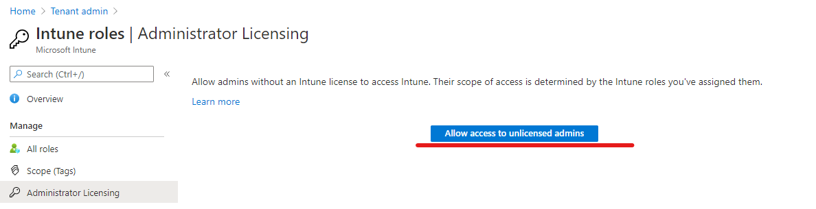 Intune role license requirement