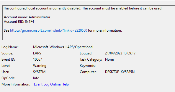 LAPS account disabled