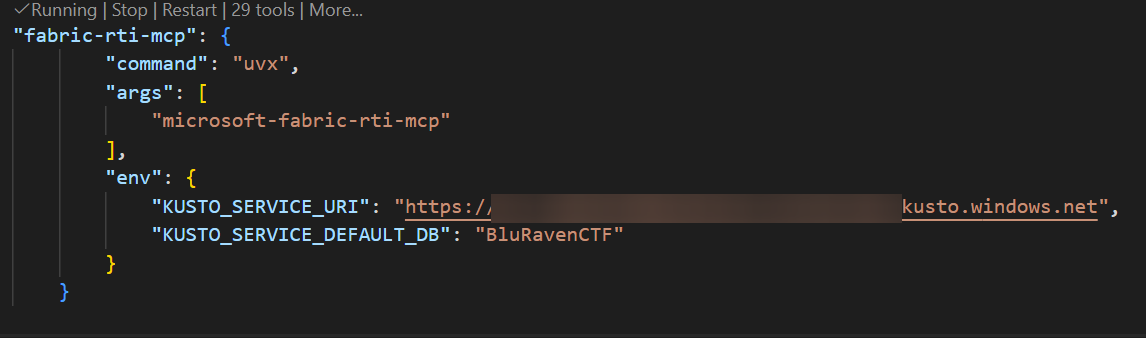 Azure Fabric RTI MCP Server Configuration